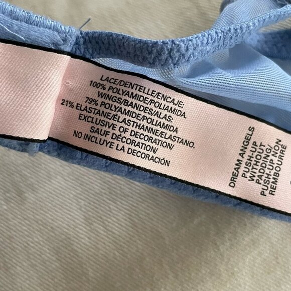 Victorias Secret 32C Bra Blue Lace Dream Angel Push Up Without Padding Underwire - Picture 9 of 9